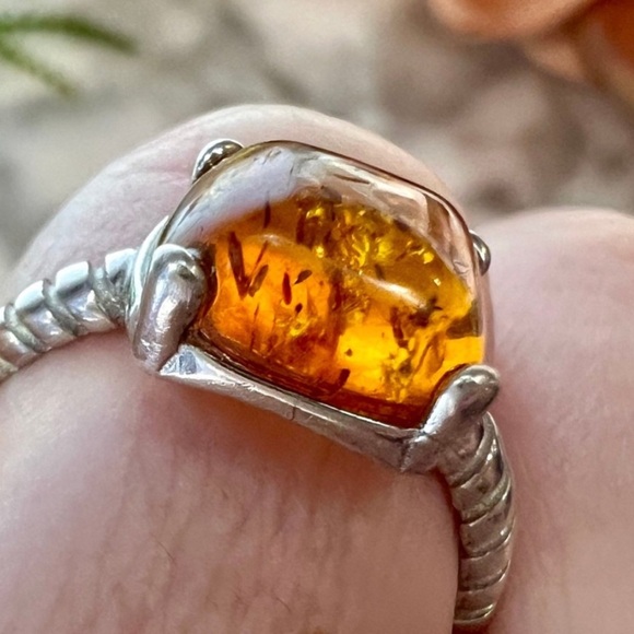 Vintage Designer Baltic Amber Ring. Cable Band Solid 925 Sterling Silver - Picture 15 of 16